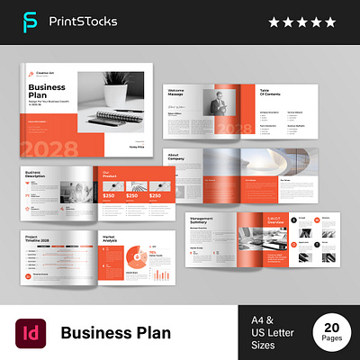 Business Plan Template Landscape a4 agency annual report bifold brochure brand branding business business brochure business plan company brochure company profile corporate creative creative proposal design graphic design illustration landscape template print template ui