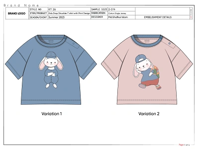 Kids Drop Shoulder T shirt with Bunny Print Design apparel designer childrens clothing clothing designer fashion fashion design fashion designer fashion illustration freelance fashion designer graphic design kids t shirt kids tee knit designer knitwear shirt t shirt tech pack techpack tee vector art