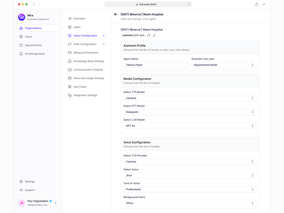 Voice AI Agent Configuration ai saas branding dashboard design design illustration investment logo minimal mobile ui saas saas app saas design ui uiux uxdesign web app web design