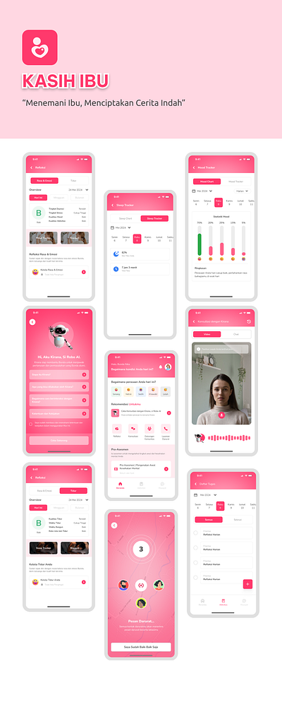 Kasih Ibu App: Empowering Moms with Mental Wellness animation desain aplikasi design ui kasih ibu logo mobile app design ui ui design ux design web design