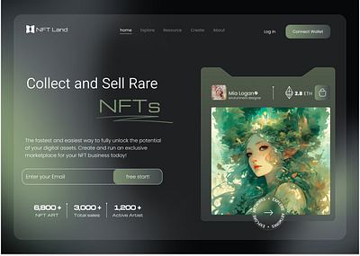 NFT Landing❇️🍀 artwork blockchain landing nft ui website