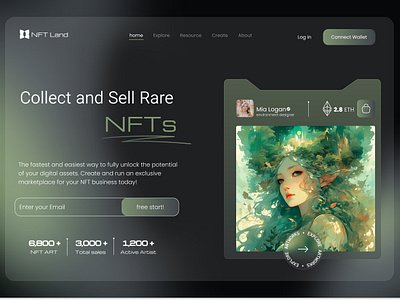 NFT Landing❇️🍀 artwork blockchain landing nft ui website