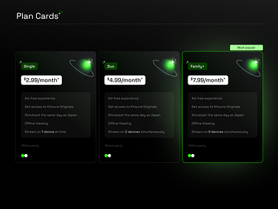 Plan cards for streaming app app card design membership plans plan cards plan design product design ui ui elements