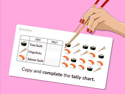 Sushi Question art branding chopsticks chopstix design digital art education illustration educational art fish illustration logo maths maths art maths exam question red nails salmon sushi sushi roll vector art