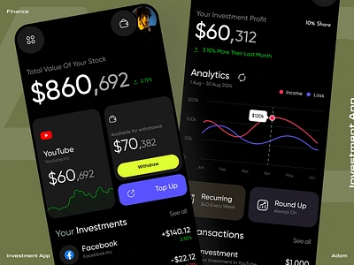 Investment App adom app app design app ui banking app design finance app finance management app investment investment app market share share buying app ui ux wallet