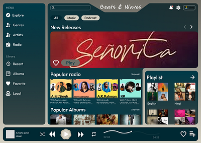 "Beats & Waves" music player for desktop deskstop app music player app ui ui challenge uiux user interface