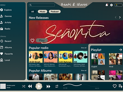 "Beats & Waves" music player for desktop deskstop app music player app ui ui challenge uiux user interface