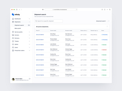 Parcel Shipment Search Dashboard Design - SaaS b2b branding carrier courier dashboard delivery delivery service dashboard design figma parcel management parcel management dashboard saas saas dashboard shipment shipping ui ux