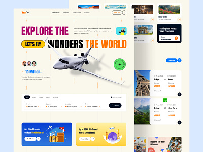 Trafly - Travel Agency Website Landing Page Design booking branding clean figma flight landing page design online product landing page ticket tour travel travel agency travel website trendy ui uiux ux design vocation web design website design