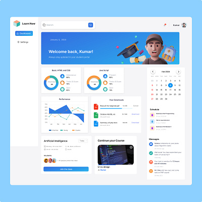 Dashboard for E-learning Platform 3d animation app branding dashboard design e learning graphic design illustration logo ui ux website