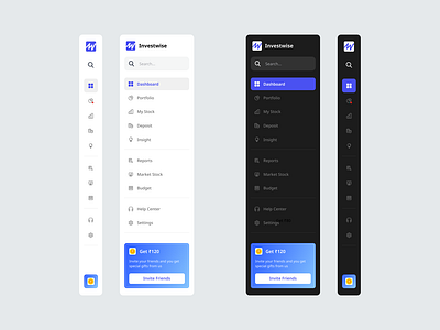 Sidebar Navigation dark mode design figma financial investment light mode navigation navigation bar refer a friend searchbar sidebar ui ux web