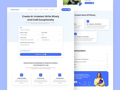 WriteWisely.ai - Clean & Modern AI Text Generator Landing Page ai home page landing page text generator web webpage website writeing tool