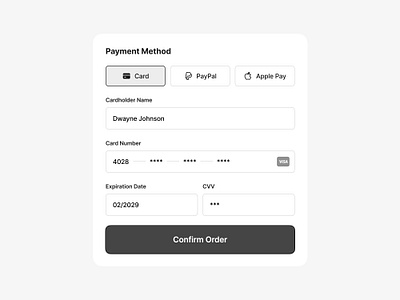 Payment Method Mobile Components button cart components ecommerce figma form order summary payment payment method text field ui uiux