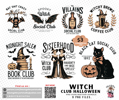 Halloween Witch Club Sublimation Design heat transfer printing