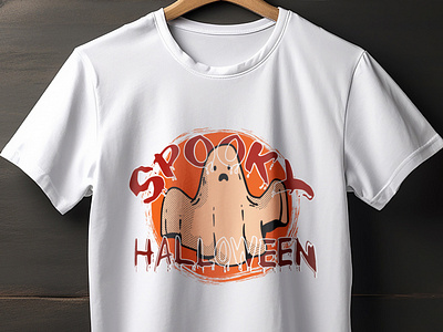 Spooky Halloween T-shirt! design direct to film direct to garment drop shipping dtf dtg etsy halloween halloween t shirt design illustration illustrator pod print on demand sakibul haque spooky halloween sublimation t shirt t shirt design vector white t shirt