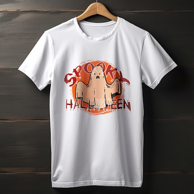 Spooky Halloween T-shirt! design direct to film direct to garment drop shipping dtf dtg etsy halloween halloween t shirt design illustration illustrator pod print on demand sakibul haque spooky halloween sublimation t shirt t shirt design vector white t shirt