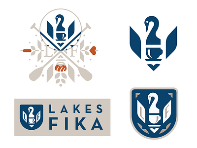 Lakes Fika Emblem Design badge design branding cafe coffee coffee shop cup emblem heart illustration lake lettering logo logo design love minnesota monogram mug print swan tea