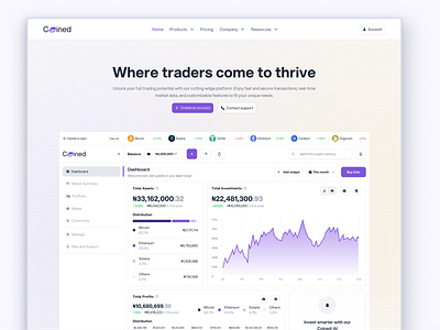 Landing Page Hero Section Design account app branding chart coined cypto daily 100 challenge dailyui dailyuichallenge dashboard design hero herosection illustration landing trading ui users web