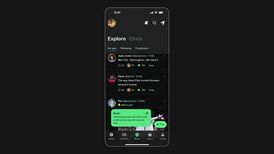 Social Feed 💬 💚 app appdesign barca branding dailyui design explore figma following football foryou green guidedtour illustration ios logo soccer socialfeed ui ux