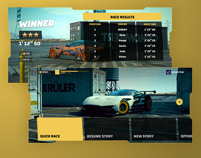 Car Racing Game || UI Design car race design figma game game ui gamefi illustration interaction product design rive ui ux