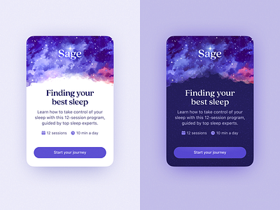 Day 1: Mindfulness app card app card cards clean dark dark mode darkmode design illustration ios mindfullness mobile relax sleep tile ui watercolor