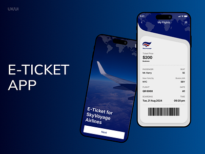 E-Ticket App for SkyVoyage Airline 3d animation app branding figma flight graphic design motion graphics ticket ui ux