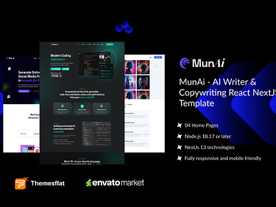 🌟 MunAi - AI Writer & Copywriting React NextJS Template ai content ai writer animation content generation copywriting emailjs framer motion frontend development modern web munai template nextjs openai reactjs redux toolkit responsive design tailwind css typescript user experience web design web development