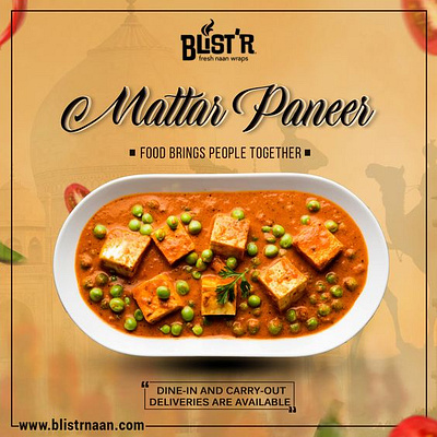 Mattar Paneer's visual representation Blist'r Fresh Naan Wraps branding graphic design logo