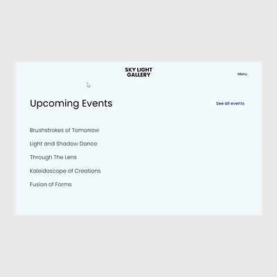 Conjecture 011: Web UI, Events Section, Sky Light Gallery design framer design framer website tone design ui ui design website design