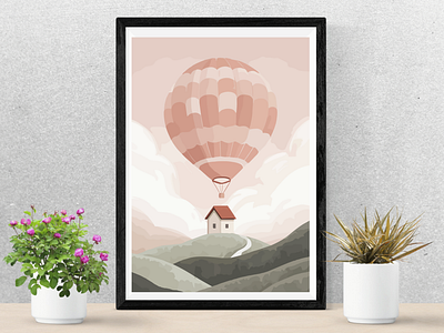 Nestled in the Clouds art print best designs boho canva design dreams hills hot air balloon illustration pastel sky soft tiny ouse