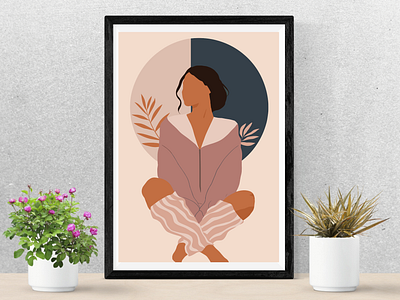 Silent Reflections art print best designs boho canva cute home print modern art pastel print soft thinking woman