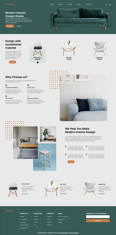 Desktop Landing page for InteDeco