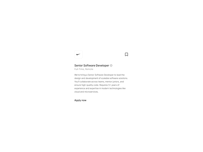 Job / career apply career company component design exploration figma full time job job search jobs light mode location nike position product design read remote save ui ux