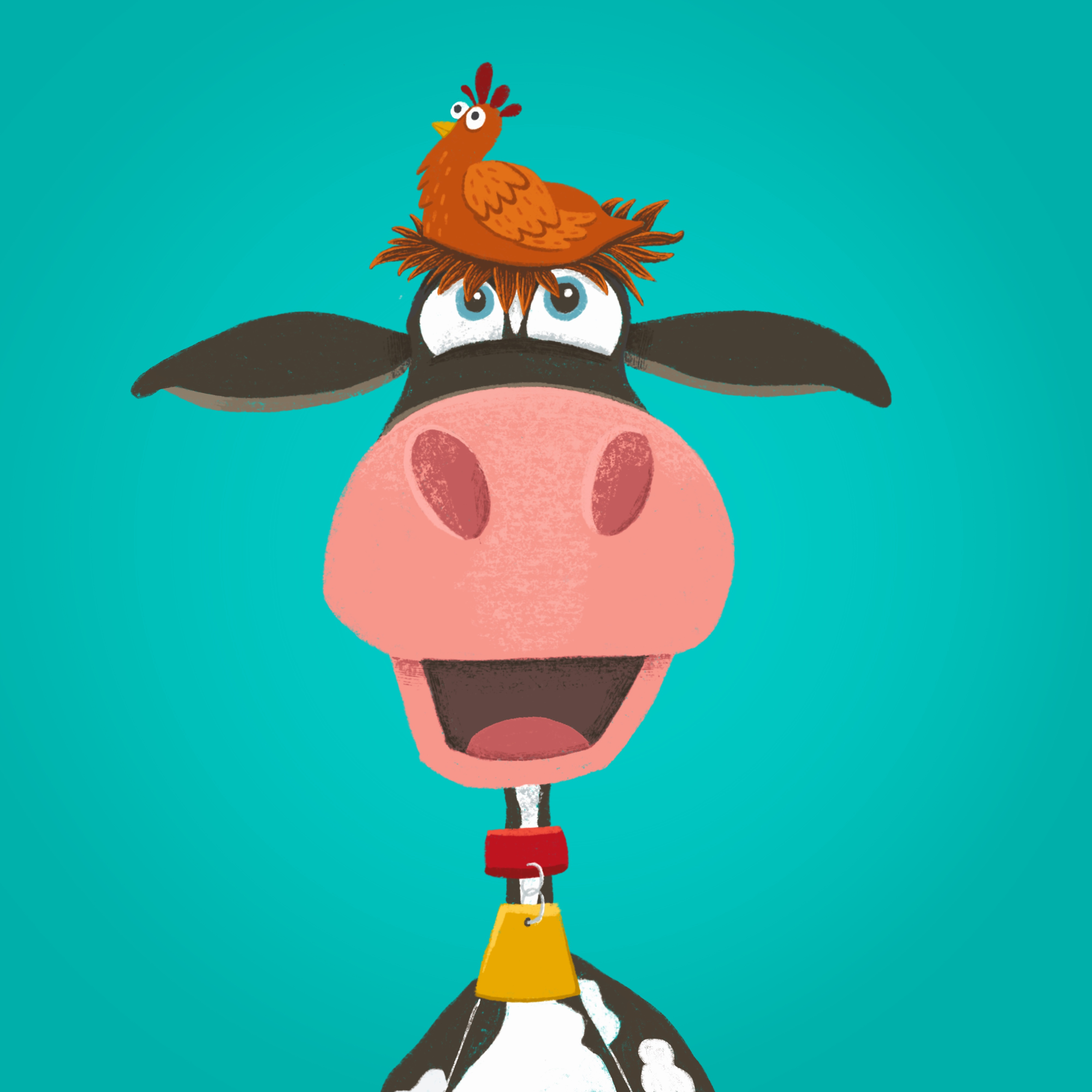 Farm series: Betty Lou animal barn barnyard cattle childrens museum chilrens art cow dairy digital illustration farm farm animals farm fun hen kids art learning play play museum poultry procreate teal
