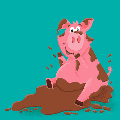 Farm Series: Pig animal bacon barn children childrens museum commission digital art digital illustration farm farm animals farm fun farmyard hog kids art kids museum mud oink pig procreate splash