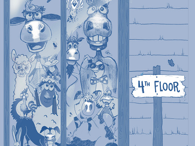 Farm Series: Drafted Mural barn bird cat cow digital illustration dog duck elevator emu farm animals farm fun glass elevator goose hen horse insects mural pig rooster sheep