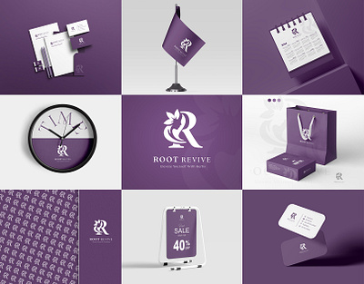 Logo design for ROOT REVIVE by || aligfx5 || kings production ali gfx5 aligfx5 brand identity design branding cosmetic logo cosmetic packing graphic design hair oil brand logo kingsproduction logo logo design packaging design prrple logo r letter logo rr letter logo design