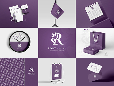 Logo design for ROOT REVIVE by || aligfx5 || kings production ali gfx5 aligfx5 brand identity design branding cosmetic logo cosmetic packing graphic design hair oil brand logo kingsproduction logo logo design packaging design prrple logo r letter logo rr letter logo design