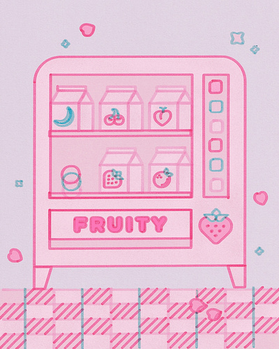 Fruity Vending Machine in Marker alabama birmingham cherry cute fruit fruity illustration kawaii marker milk peach petal pink silhoutte strawberry vending