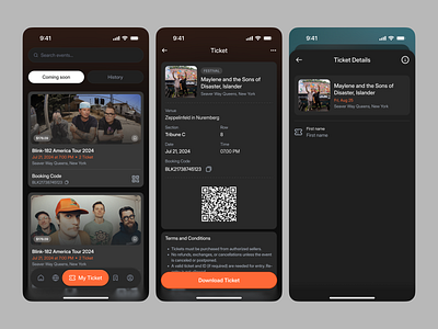 Event UI/UX Mobile App Design - My Ticket and Detail Ticket app design booking buy ticket detail ticket event mobile app event ticket events festival ios mobile app music my ticket party product design schedule ticket ticket booking app ticket download ui design ui ux