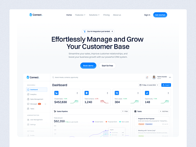 Connect - SaaS Landing Page clean crm homepage landing page minimal saas saas design ui ux web design website