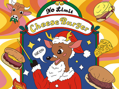 Sir.LOIN Cheese Burger Product SNS Illustration Work animal artwork burger character cheese christmas drawing food gourmet graphic design holiday illustration korean promotion rudolf san santa winter x mas