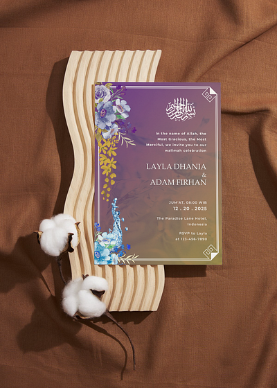 Elegant Muslim Wedding Invitation Card Gradient Purple and Blue customizable canva invitation design elegant gold islamic wedding card modernislamiccard muslim template walimah