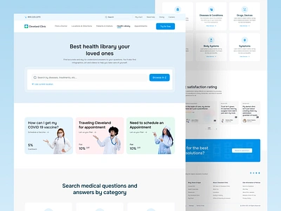 Healthcare Website Health Library consultation diagnosis exercises happiness health improvement health tracker healthcare hospital landing page library medecine medical medical website mental health patient physical treatment ui design vitamins wellness