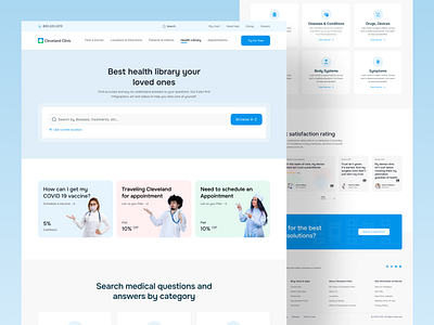 Healthcare Website Health Library consultation diagnosis exercises happiness health improvement health tracker healthcare hospital landing page library medecine medical medical website mental health patient physical treatment ui design vitamins wellness