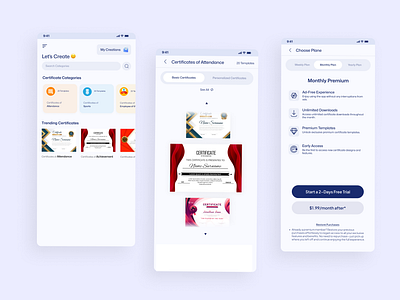 Creative Certificate Maker App UI appdesign appui certificatedesign creativeapp designinspiration designshowcase graphicdesign mobileappdesign mobileu productdesign uidesign uiux uxdesign uxu