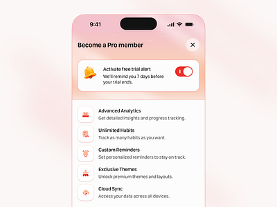 🎯 Habit Tracker Mobile App / Subscription Page app app design clean features gradient habit habit tracker ios member mobile app plan pro pro feature product design subscribe subscription subscription page uidesign uiux uxdesign