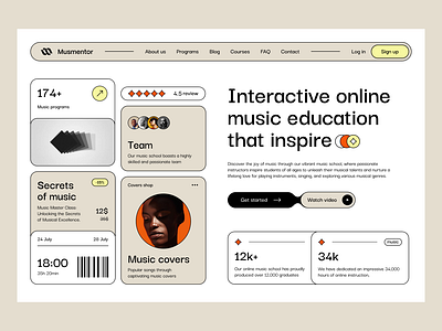 Music E-Learning Platform Design UI album artist audio branding courses courses app courses platform education landing page minimalist branding design music agency music platform music school website music streaming player playlist podcast website song sound design streaming app