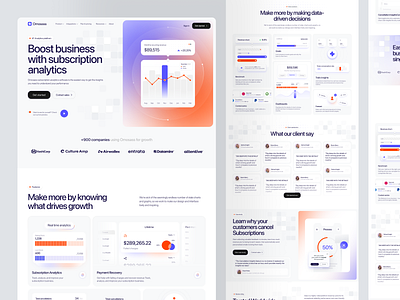 Saas website design for subscription analytics software bento bento grid clean colorful design gradient homepage landing page marketing page design minimal saas saas webdesgin saas website uicard uidesign uxdesign web webdesign website website design