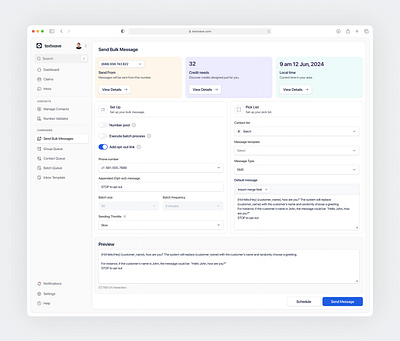 Text Marketing Dashboard `contacts bulk messages dashboard management text marketing ui ux